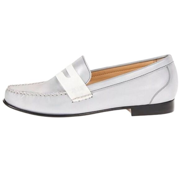 Reflective COLE HAAN Loafers White/Silver Monroe Penny Argento Size 5.5 - Picture 1 of 15